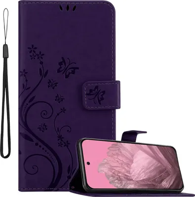 Produktbild von Cadorabo Hülle für Google Pixel 9 Hülle in FLORAL DUNKEL LILA Schutzhülle im Blumen Design mit Magnetverschluss, Standfunktion und Kartenfächern Book Case Cover