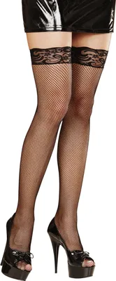 Obrázek produktu pro Černobílé punčochy Stay Up Lace Fishnet Velikost Standard - XL Black Standard