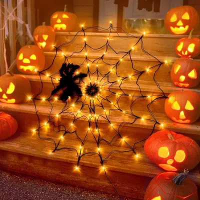 Halloween-Lichtsnoer 70 LEDs, 1,2 m, orange, batteriebetrieben