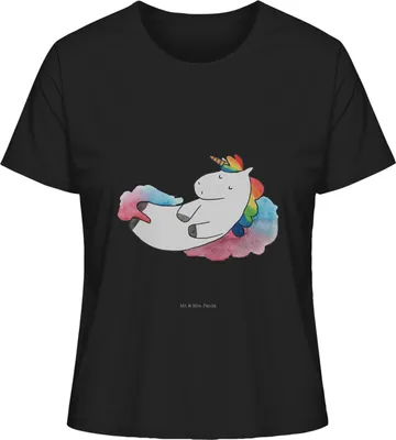 Produktbild von Mr. & Mrs. Panda Damen T-Shirt Kurzarm Einhorn Wolke 7 Größe S - Schwarz - Geschenk, Menschen, shirt, Oberteil, Einhörner, Frauen, Kurzarmshirt, Glaube, Mit Print