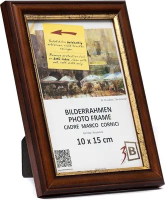 Obrázok produktu pre Rám na fotografie BARI – Rustikálny tmavohnedý/zlatý – 10 x 15 cm – Drevený rám