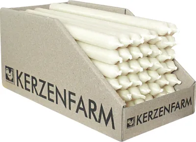 Produktbild von Stabkerzen aus Paraffin, 180/13 mm, Elfenbein, KERZENFARM HAHN, Brenndauer ca. 3,5h, 49 Stück pro Verpackung