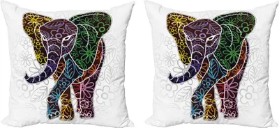 Immagine prodotto di Set copricuscino ABAKUHAUS Batik (2 pezzi), Con motivi astratti di fiori colorati, camomilla e foglie, 40 x 40 cm, Multicolore