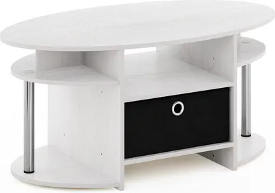 Produktbild von Famanu Salontisch Oval mit Ablage - Weiß Eiche/Chrom/Schwarz