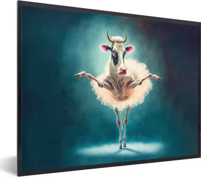 Produktbild von MuchoWow® Gerahmtes Poster Kuh - Rock - Ballett - Tiere - Porträt 40x30 cm - Poster mit Schwarzem Bilderrahmen Wandposter Rahmen Foto Bilder - Kunstposter - Wanddekorationen