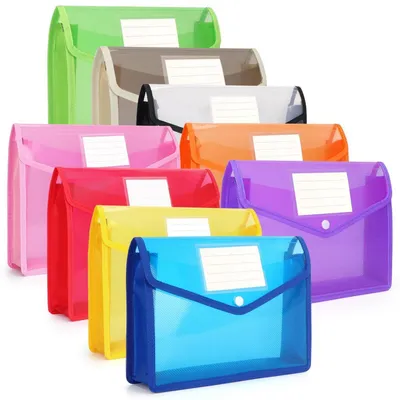 Immagine prodotto di Custodie per documenti A4/A5, confezione da 9 pezzi, in plastica, espandibili, con chiusura a bottone, disponibili in 9 colori