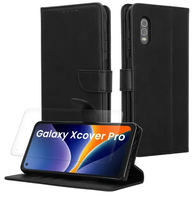 Produktbild von kwmobile Kunstleder Handyhülle kompatibel mit Samsung Galaxy Xcover Pro Hülle - Brieftaschen Schutzhülle aus Kunstleder mit Displayschutz und