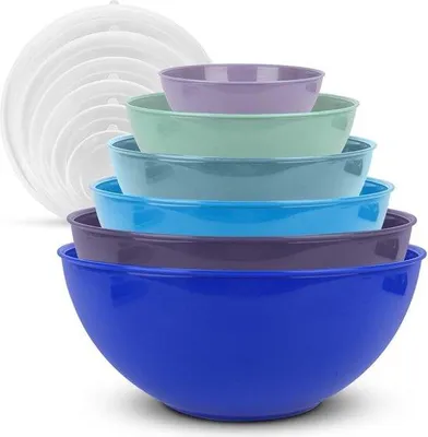 Immagine prodotto di Set da 6 pezzi in plastica per servire e mescolare, con coperchio, impilabile, per la cucina