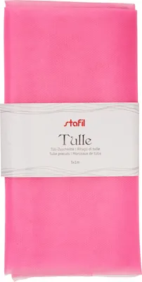 Produktbild von Rosa Tüllstoff aus 100 % Polyester, 1 m breit und 3 m lang, 12 g/m²