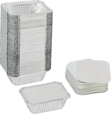 Produktbild von Aluminiumbehälter mit Deckel – Set mit 100 Stück – 260 ml – Auflaufformen – Für Grill – Servierbehälter für die Gastronomie – Groß – Silber