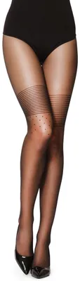Image de Collants à motifs pour femme Merry Style, effet bas jarretières, au-dessus du genou, 20 deniers, GI1105 (Noir-1105, M).