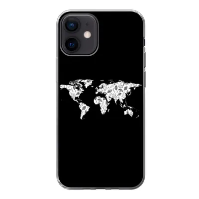 Produktbild von MuchoWow® Handyhülle Schutzhülle Hülle für iPhone 12 Weltkarte - Blätter - Schwarz Silikon Softcase Handy Hülle - Schutzhülle