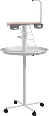 Produktbild von Anflugstange Freisitz für Papageien Sitzstange, 1 Leiter, 1 Schaukel, Futternäpfe, 60 x 60 x 138 cm, Weiß + Natur