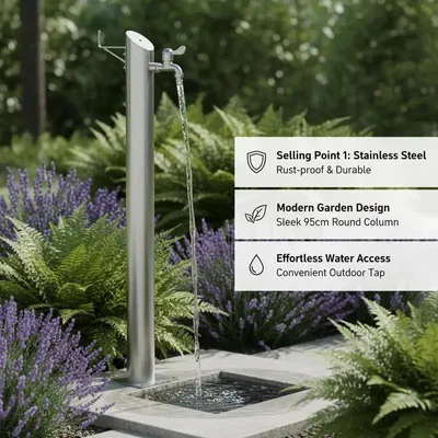 Produktbild von Gartenwasserhahn, Edelstahl, Einfache Installation, Silber95 cm