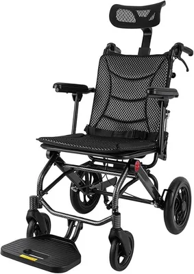 Produktbild von Faltbarer Rollstuhl, Tragbarer Transportrollstuhl Verstellbare Rückenlehne und Kopfstütze Reiserollstuhl mit Sicherheitsgurt Tragfähigkeit 130 kg Rollstühle 64x97x103 cm