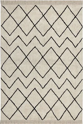 Zdjęcie produktu dla BELIANI Dywan beżowo-czarny bawełniany 160 x 230 cm minimalistyczny tuftowany z frędzlami wzór geometryczny salon sypialnia