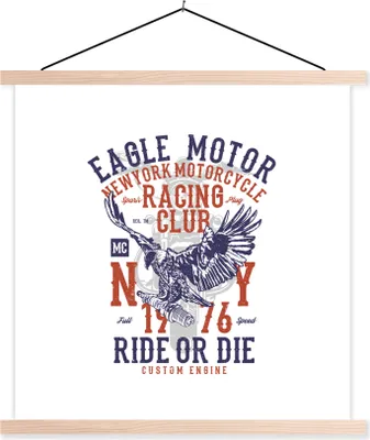 Produktbild von MuchoWow® Textilposter Mancave - Motor - Adler - Vintage 60x60 cm mit holzfarbenen Rahmen - Wanddekoration