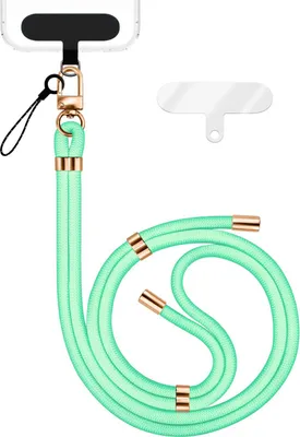 Obrázek produktu pro HoldMe Edition - Šňůrka s karabinou černá a 2 podložky - univerzální nylonová šňůrka na mobilní telefon - tyrkysová