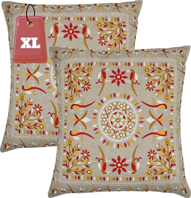 Image de Marrakech Set de 2 Housses de coussins Coussin 50x50 cm grand | Coussin de canapé Coussin douillet en coton brodé comme décoration de salon sur le fauteuil & canapé | Coussin décoratif Lodge Rouge comme coussin de chaise dans la salle à manger