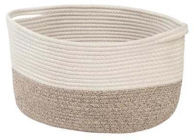 Image de Panier de rangement en coton avec poignée - 35,6 x 27,9 x 25,4 cm (blanc/marron)