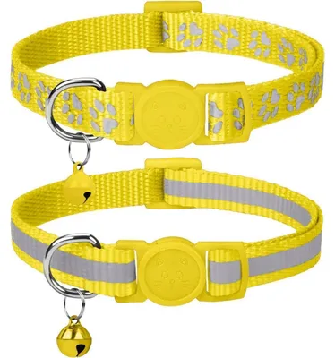 Produktbild von Katzenhalsband reflektierend mit Sicherheitsverschluss und Glöckchen, 2 Stück, verstellbar, 19-32 cm, Gelb