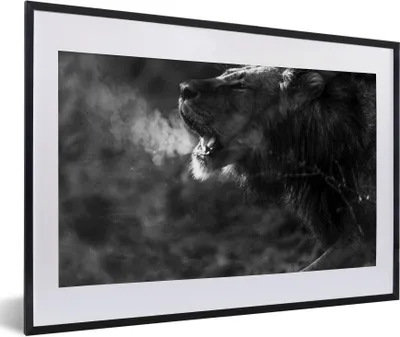 Produktbild von MuchoWow® Gerahmtes Poster Löwe - Wild - Gras 60x40 cm - Poster mit Schwarzem Bilderrahmen Wandposter Rahmen Foto Bilder - Schlafzimmer - Plakat in Rahmen - Drucken