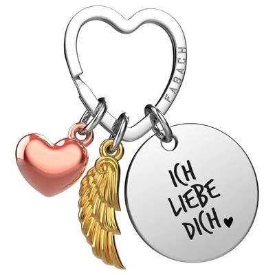 Produktbild von "Ich liebe dich" Schutzengel Schlüsselanhänger - Engelsflügel Herz Glücksbringer und Gravur Plättchen mit liebevoller Botschaft
