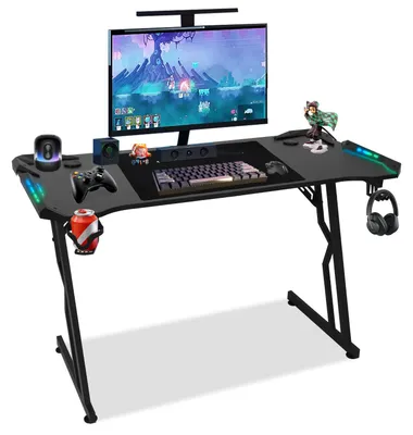 Produktbild von Izrielar Gaming Schreibtisch Höhenverstellbar 120x60 cm, LED Beleuchtung, Kabelmanagement, Schwarz