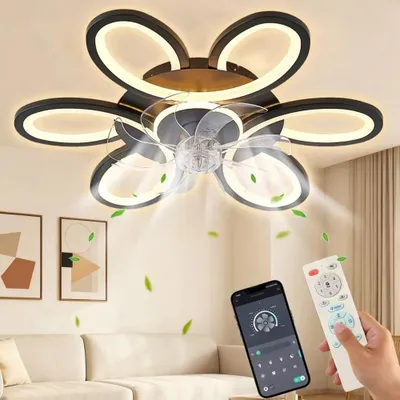 Produktbild von Smarter Deckenventilator mit Licht - 63,5 cm LED - APP & Fernbedienung - Stufenlos dimmbar - 6 Geschwindigkeiten - Umkehrbarer Motor - Schwarz