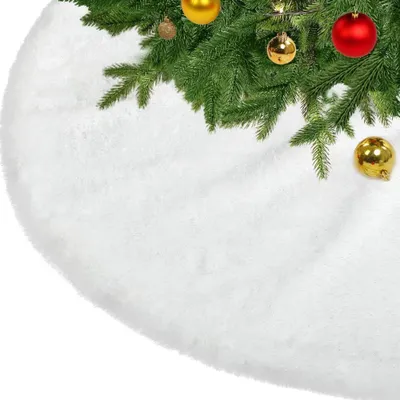 Produktbild von Weihnachtsbaumdecke 100 cm Weiß aus Kunstfell – Flauschiger Baumrock rund, weiche Plüsch Optik, perfekte Weihnachtsdekoration für Wohnzimmer
