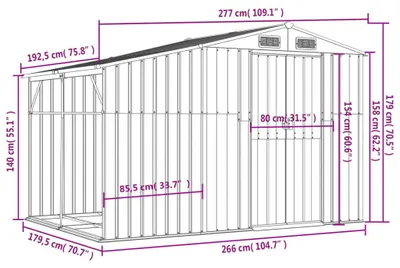 Obrázok produktu pre vidaXL Záhradný prístrešok antracit 277x192,5x179 cm Pozinkovaná oceľ