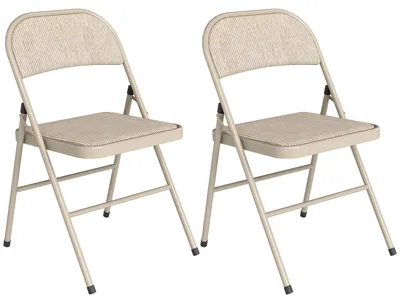 Produktbild von 2er-Set Klappstühle, Tragbare Bürostühle, Metallbeine, Faltstuhl für Büro, Empfang, Wartezimmer, Leinenoptik, Beige