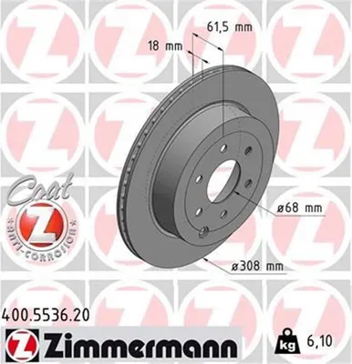 Produktbild von 2x ZIMMERMANN Bremsscheibe 400.5536.20 62mm 6 1kg 308mm