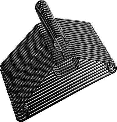 A stack of black hangers.