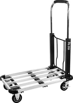 Produktbild von Transportwagen 150 kg Tragkraft Paketwagen Feststellbremse Höhenverstellbarer Griff Klappbar Transporthilfe Lenkrollen Klappwagen Aluminium Handwagen trucky