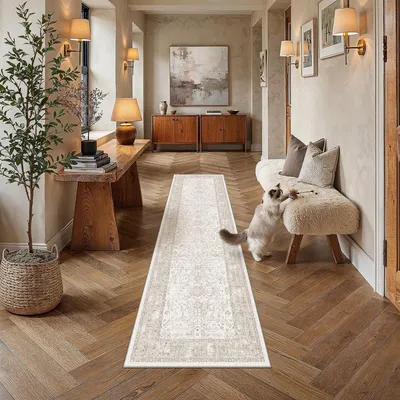 Vintage Läufer 60x240 cm, Beige, Antirutsch, waschbar