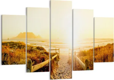 Produktbild von Bild auf Leinwand - Leinwandbild - Sonnenaufgang Welle Insel Meer - 150x100cm - Wand Bild - Wanddeko - Leinwanddruck - Bilder - Kunstdruck - Leinwand bilder - Wandkunst - EA150x100-3164