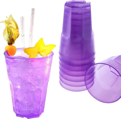 Produktbild von Doimoflair Cocktailglas Mehrwegbecher Cocktailbecher aus Kunststoff Plastik Violett Set 25 Stück