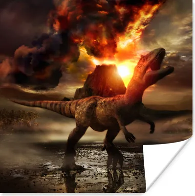 Produktbild von MuchoWow® Poster Dinosaurier - Vulkan - Feuer 30x30 cm - Wandposter - Printing