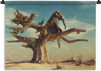 Produktbild von MuchoWow® Wandteppich Wandbehang Elefant - Baum - Natur - Wüste 120x90 cm Tapisserie Dekoration Wandtuch - Wohnen - Aufhänger für die Wand