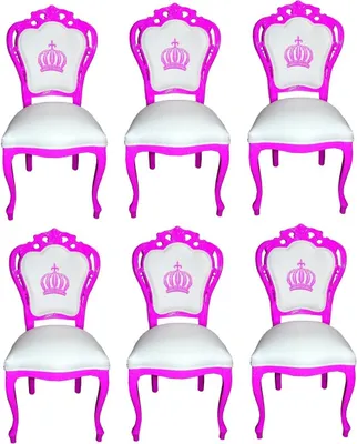 Produktbild von Pompöös by Casa Padrino Luxus Barock Esszimmerstühle Weiß / Magenta - Pompööse Barock Stühle designed by Harald Glööckler - 6 Esszimmerstühle - Barock Esszimmermöbel