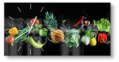 Produktbild von DEQORI Glasuhr 60x30 cm Modern 'Sauberes Obst und Gemüse' Wanduhr Glas Uhr Design leise