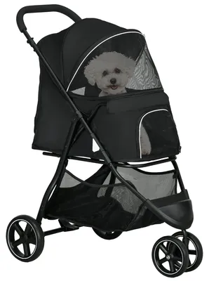 Image de Poussette pliable pour animaux de compagnie - Chariot pour animaux - Chariot pour chiens - Chariot pour chats - Poussette de promenade - Noir