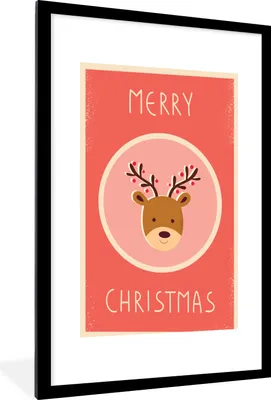 Produktbild von MuchoWow® MuchoWow® Gerahmtes Poster Rentier - Zitate - Weihnachten - Frohe Weihnachten - Rot - Vintage 60x90 cm - Poster mit zchwarzem Bilderrahmen - Dekoration - Wandposter Wohnzimmer - Hochwertig