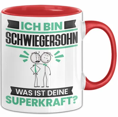 Produktbild von Schwiegersohn Tasse Geschenk für Schwiegersohn Geburtstag Lustiger Spruch Kaffee-Becher Was Ist Deine Superkraft (Rot)