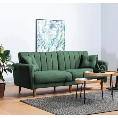 Produktbild von Hanah Home, Aqua - Green, Schlafsofas, 3-Sitzer-Schlafsofa, Grün, Leinen, 210 x 80 x 90 x cm