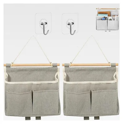 Produktbild von 2 Stück Hängeorganizer, Hängende Aufbewahrungstasche mit 2 Klebehaken, Wandorganizer Faltbar, Tür Organizer für Zuhause, Büro, Bad, Wohnmobil, Schlafsaal