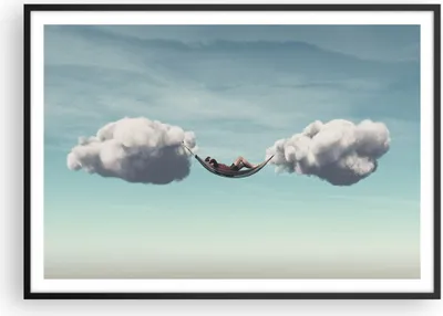 Produktbild von Gerahmtes Poster - Schwarzer Rahmen - Wolken Hängematte Ruhe - 100x70 cm - Wand Bild - Wanddeko - Wandbilder - Kunstposter - Wandposter - Bilderrahmen - Bilder - Kunstdruck - P2BAA100x70-4373