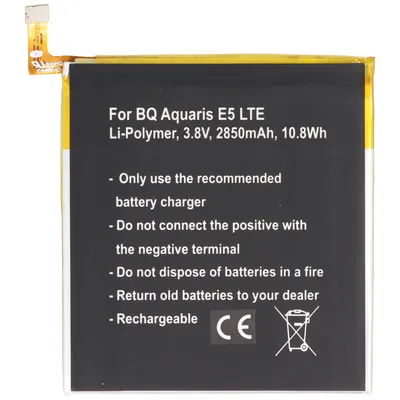 Image de Batterie pour BQ Aquaris 0759, 0760, 0858, Aquaris E5 4G, Aquaris E5 LTE, Aquaris E5.0 Li-Polymer 3,8 Volt 2850mAh