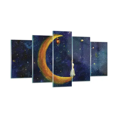 Produktbild von Bilder auf glas - 5 Teile - Mädchen auf der Mond - 160x85cm - Glasbilder - Wandbilder - Bilder - zum Aufhängen bereit - Wanddekoration aus Glas - Glas Bilder - Wandbild auf Glas - GEA160x85-4575